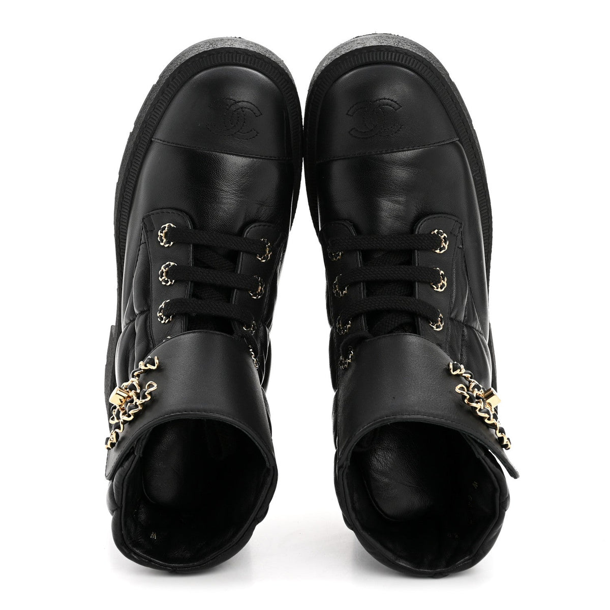 Lambskin Calfskin Quilted Lace Up Combat Boots 38 Black