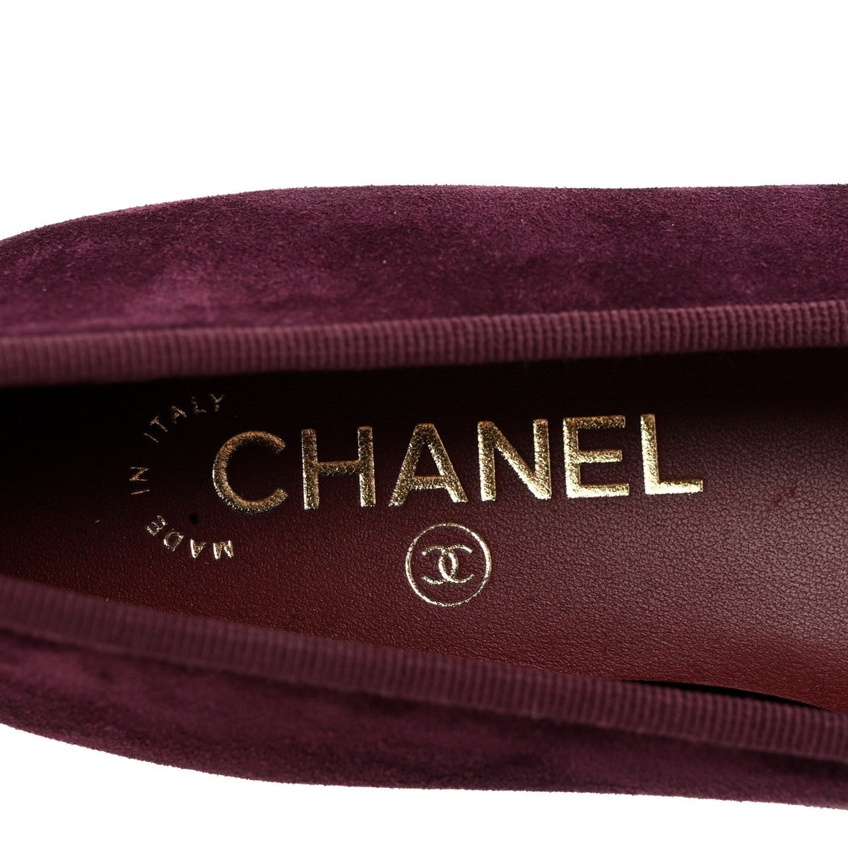 Suede Calfskin Patent Cap Toe CC Ballerina Flats 37 Burgundy