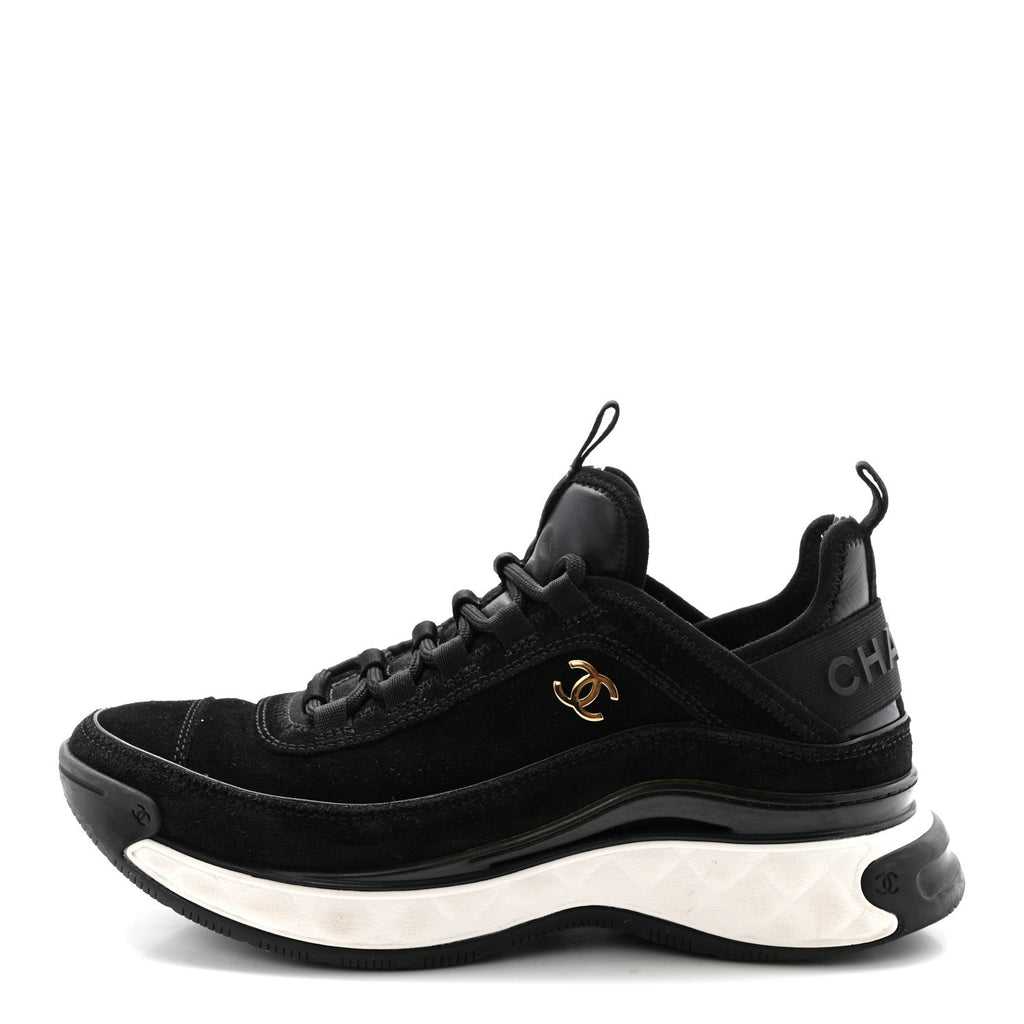 Suede Calfskin Nylon Grosgrain CC Sneakers 37 Black