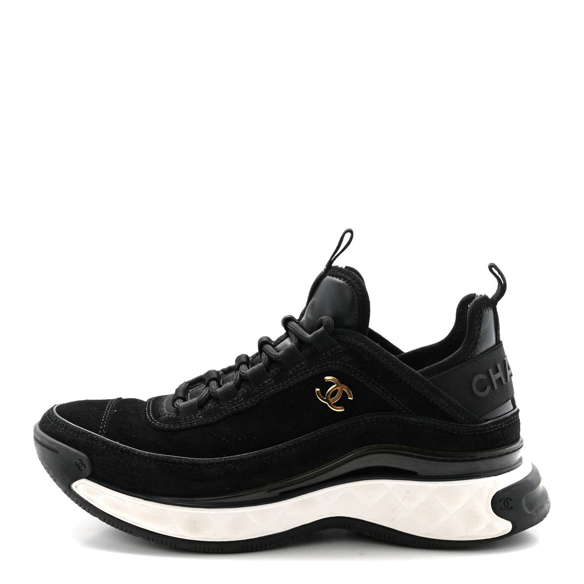 Suede Calfskin Nylon Grosgrain CC Sneakers 37 Black