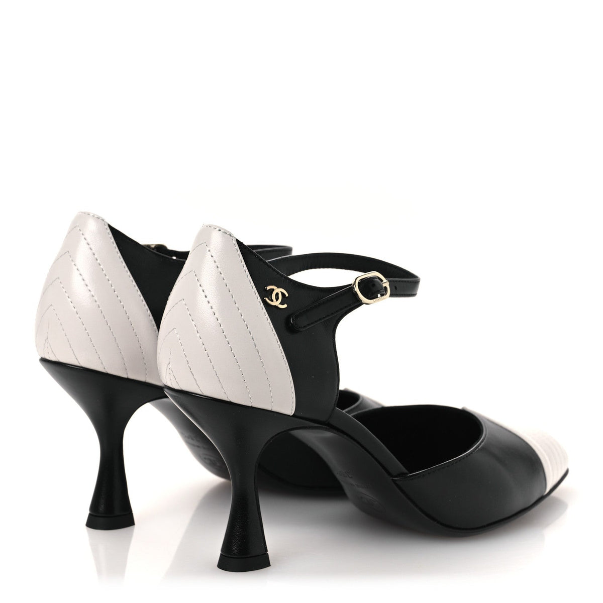 Lambskin Mary Jane Pumps 36.5 Black White