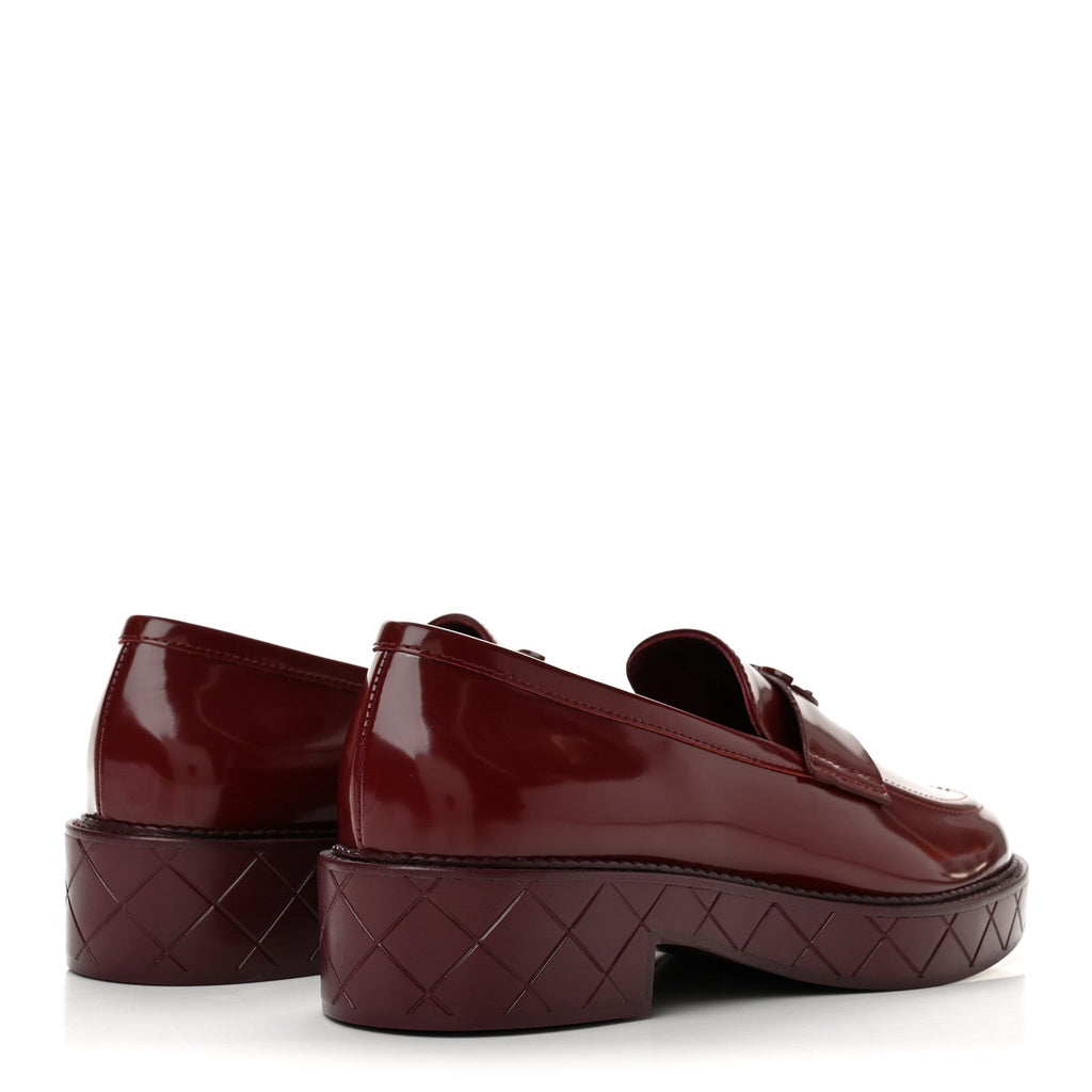 Shiny Calfskin Quilted CC Mocassin Loafers 39.5  Dark Red