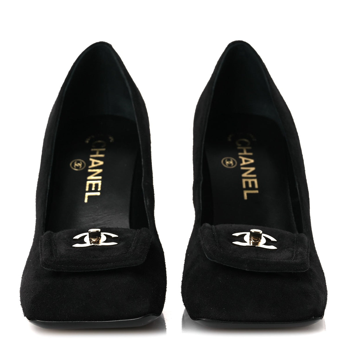 Lambskin Turnlock CC Pumps 38 Black Ivory