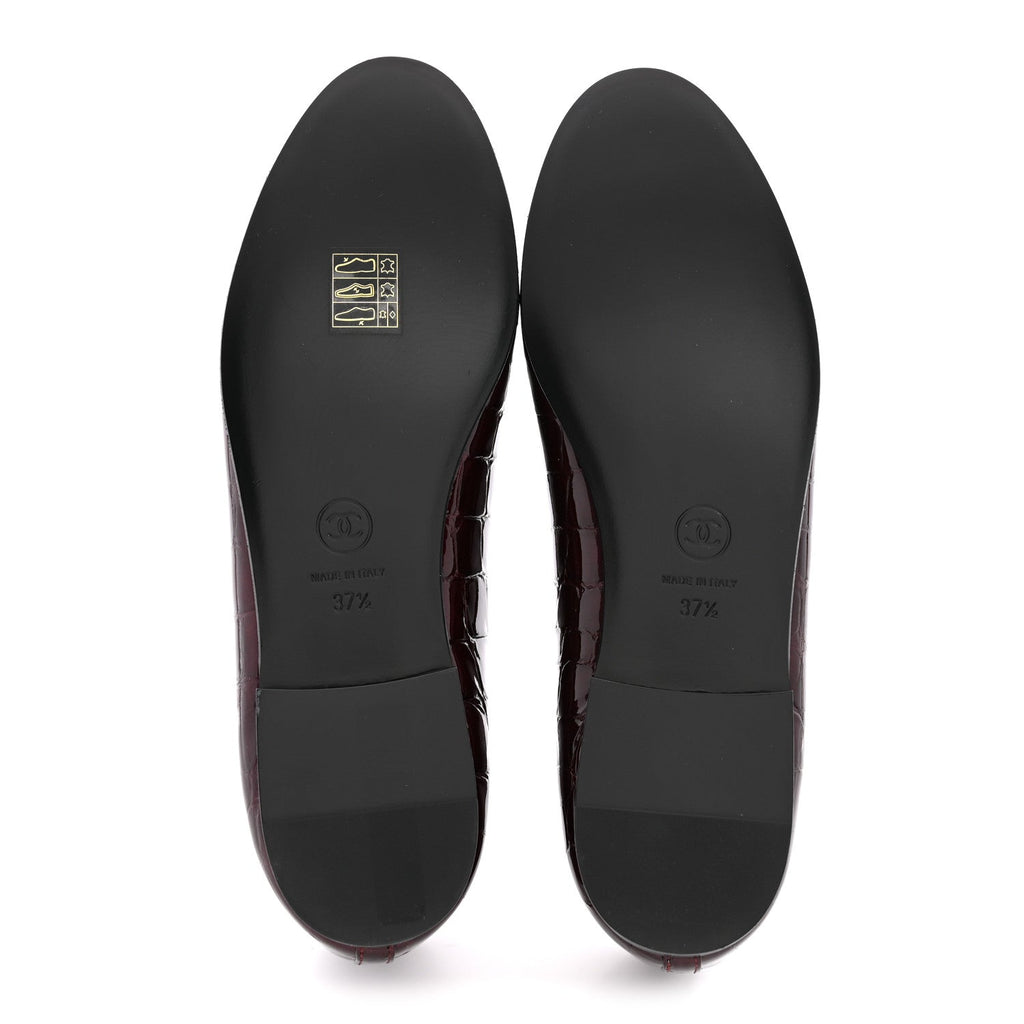 Patent Calfskin Crocodile Embossed Cap Toe CC Ballerina Flats 37.5 Dark Burgundy Black