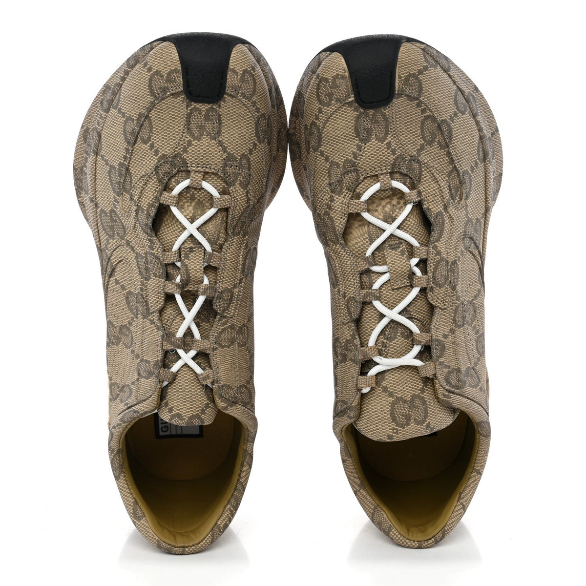 Ultralight Plume Calfskin Monogram Printed Mens Gucci Run Sneakers 11.5 Beige Ebony