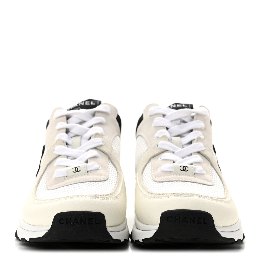 Mesh Suede Grained Calfskin Womens CC Sneakers 39.5 White Black