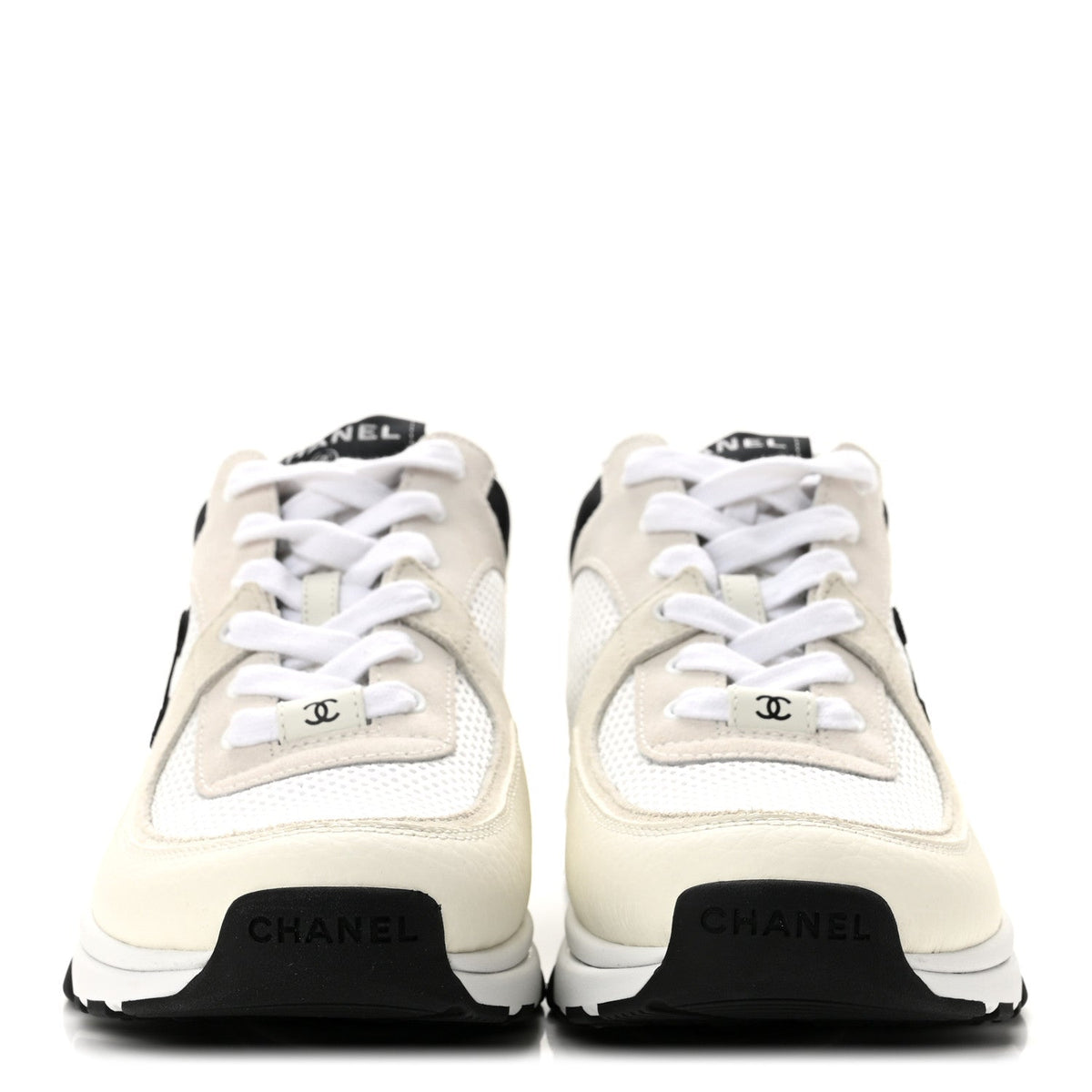 Mesh Suede Grained Calfskin Womens CC Sneakers 39.5 White Black