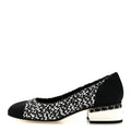 Tweed Grosgrain Chain Cap Toe Low Heel Pumps 37 Silver Grey Black