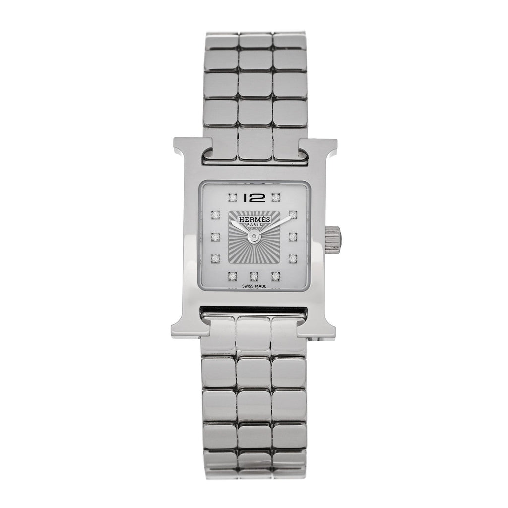 Stainless Steel Diamond Mother of Pearl 17.2mm Heure H Hour Quartz Watch