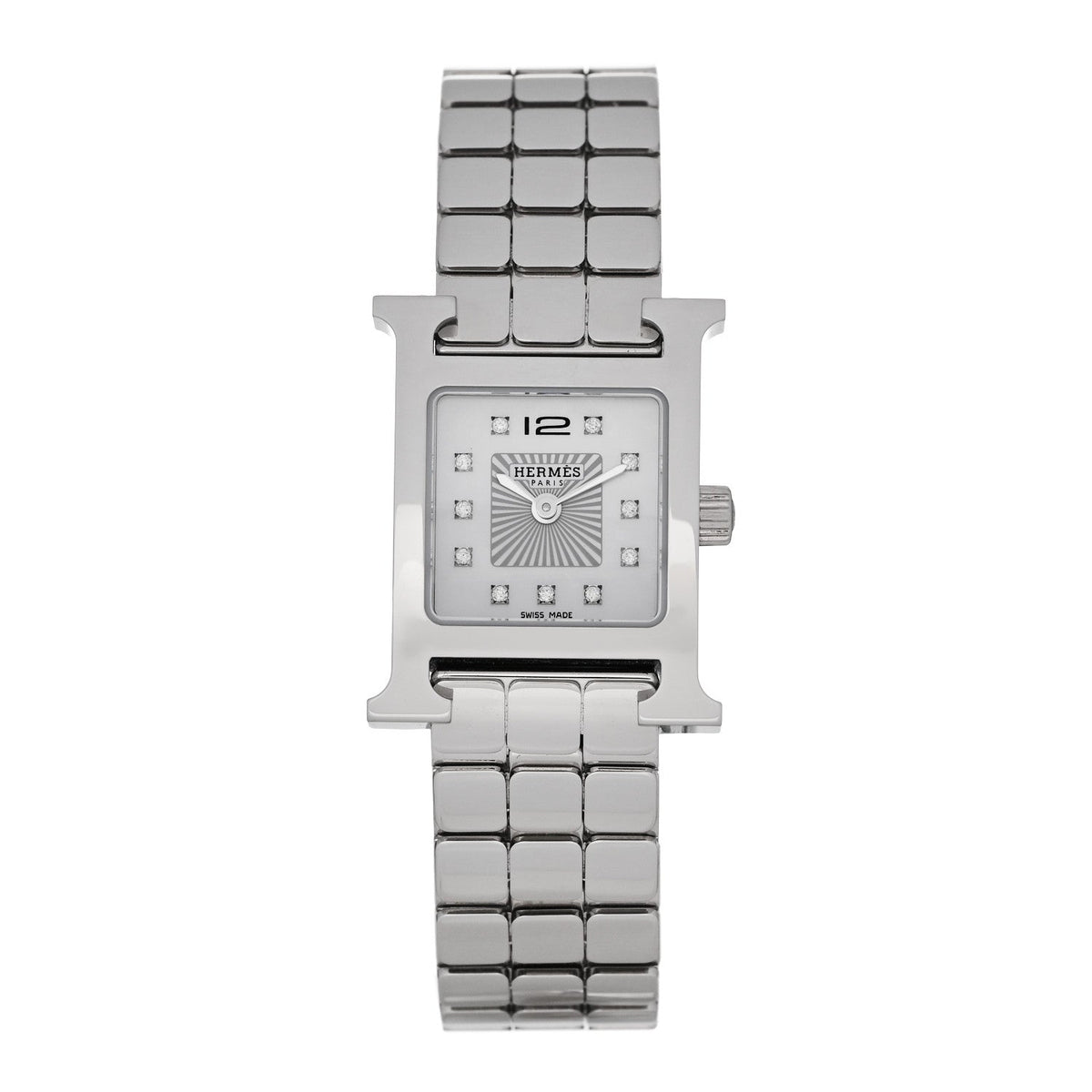 Stainless Steel Diamond Mother of Pearl 17.2mm Heure H Hour Quartz Watch