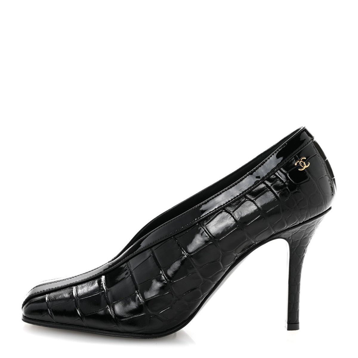Crocodile Embossed Patent Calfskin Pumps 38 Black