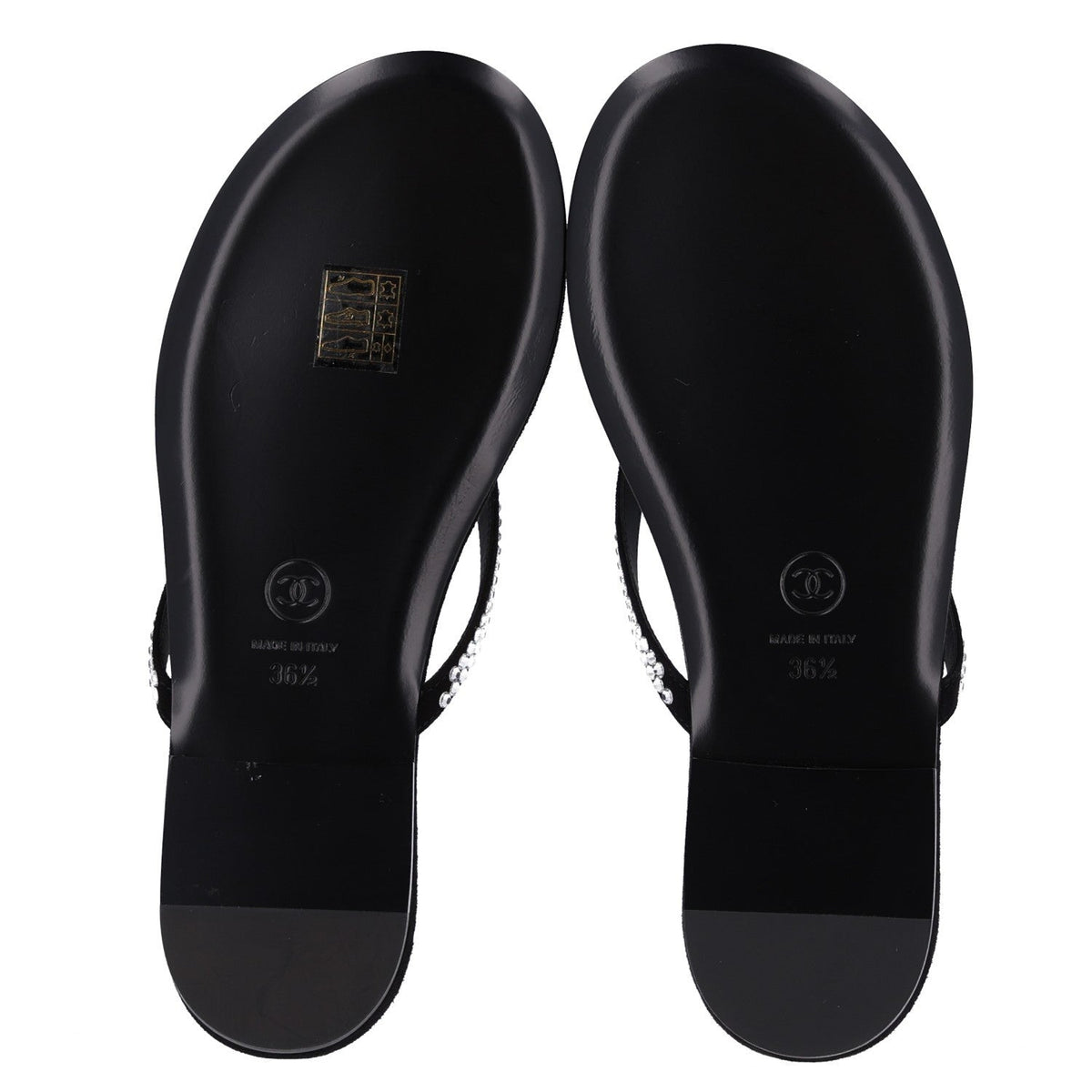 Suede Kidskin Strass CC Thong Sandals 36.5 Black
