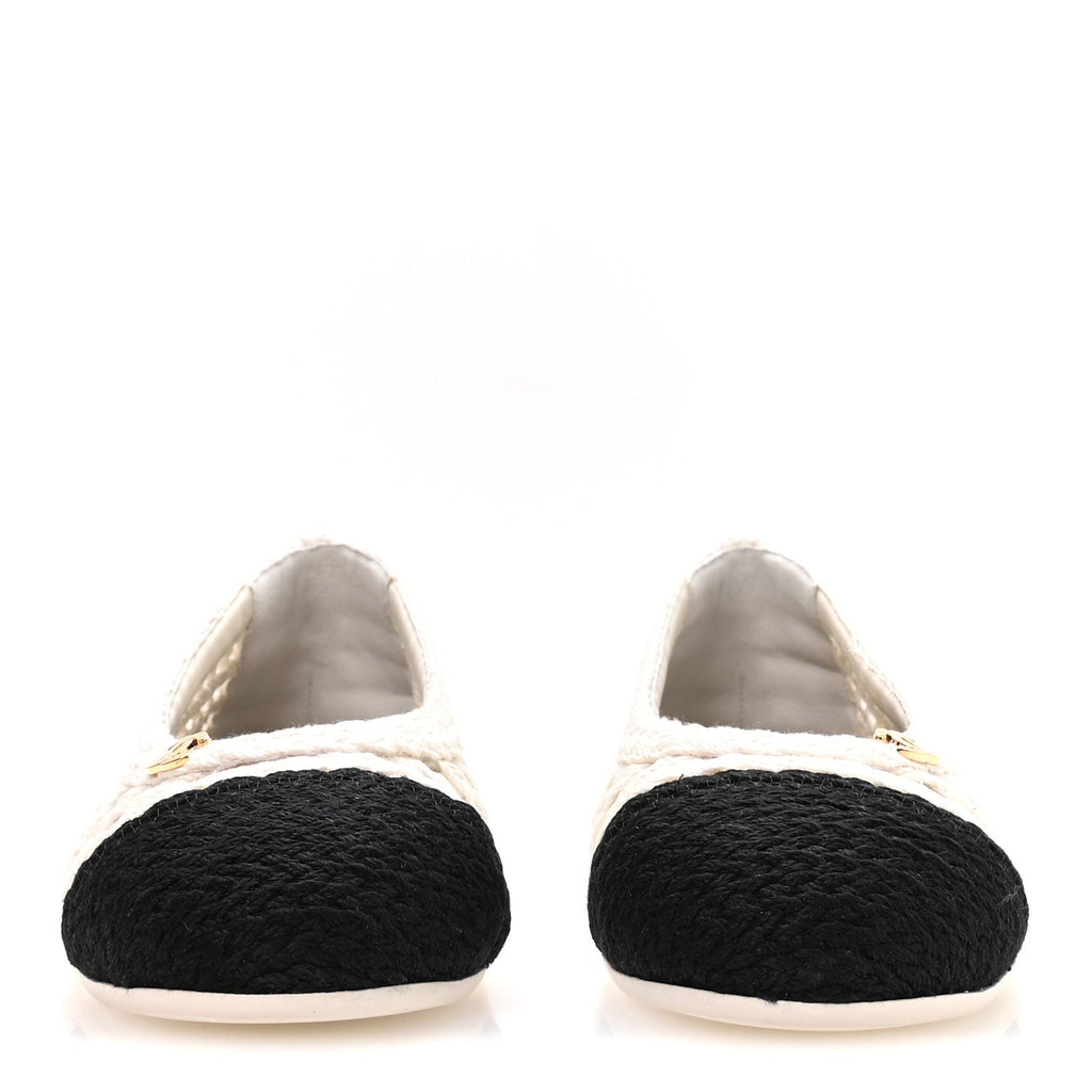 Mesh Crochet Cap Toe Ballerina Flats 39.5 White Black