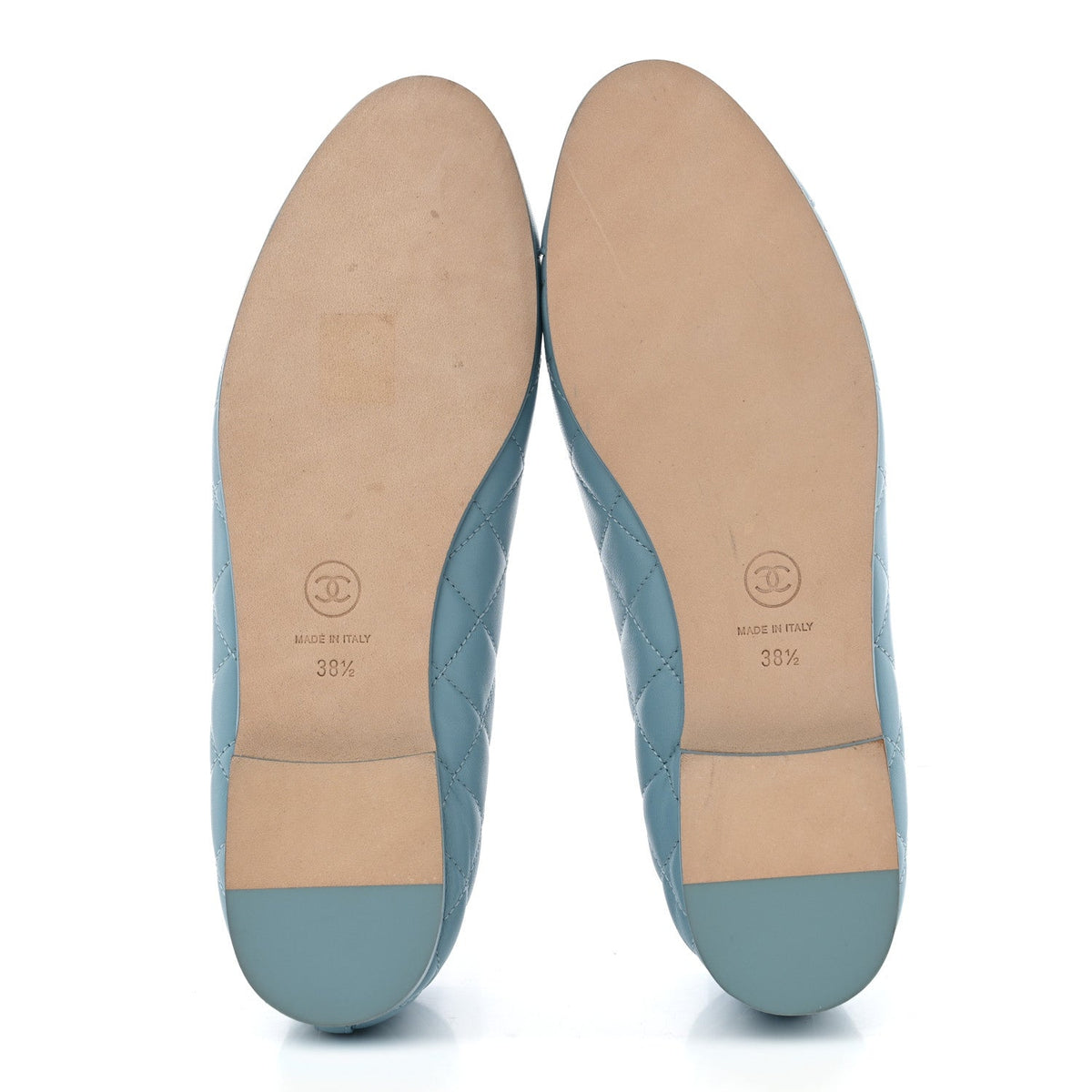 Lambskin Quilted CC Cap Toe Ballerina Flats 38.5 Blue