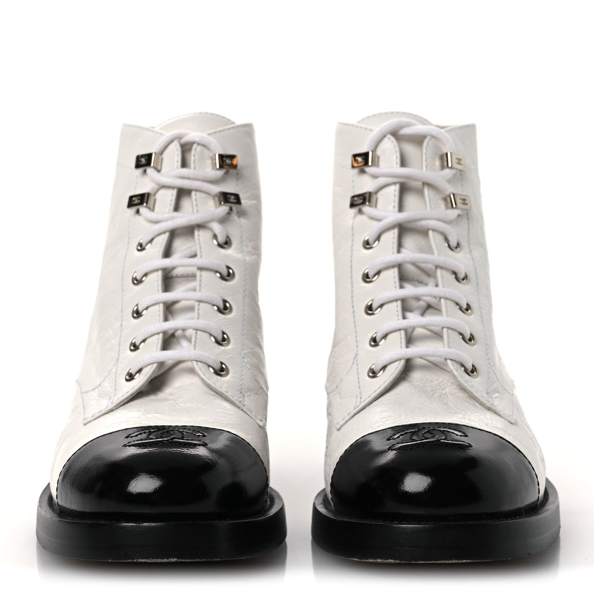 Distressed Patent Cap Toe Combat Boots 38 White Black