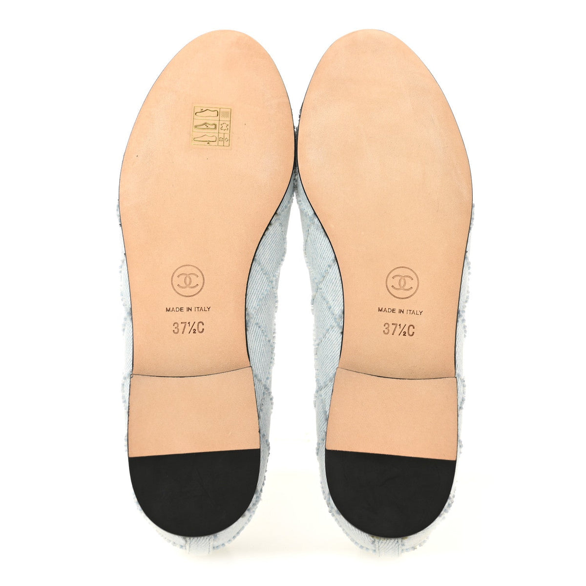 Denim Embroidered Grosgrain CC Cap Toe Ballerina Flats 37.5 Light Blue Black
