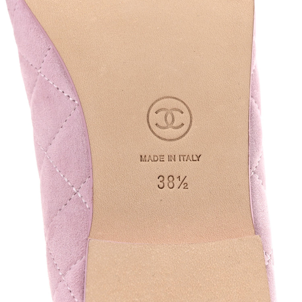 Suede Kidskin Quilted Cap Toe CC Ballerina Flats 38.5 Light Pink
