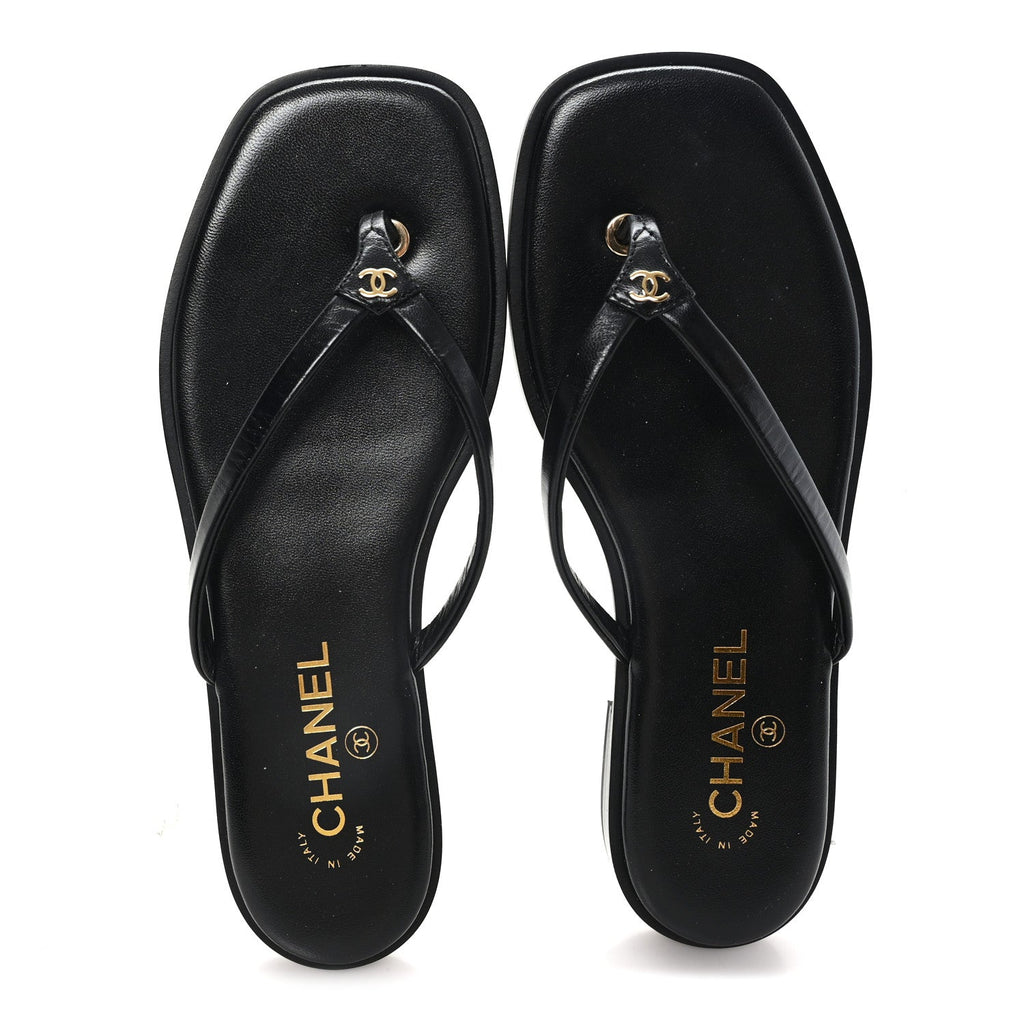 Goatskin CC Times Square Thong Sandals 39 Black