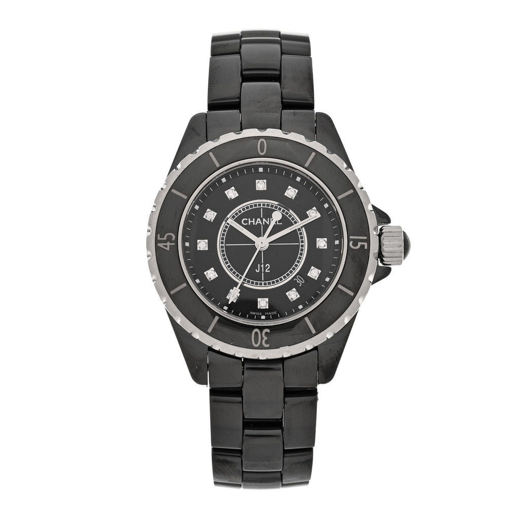 Stainless Steel Ceramic Diamond 33mm J12 Quartz Watch Black