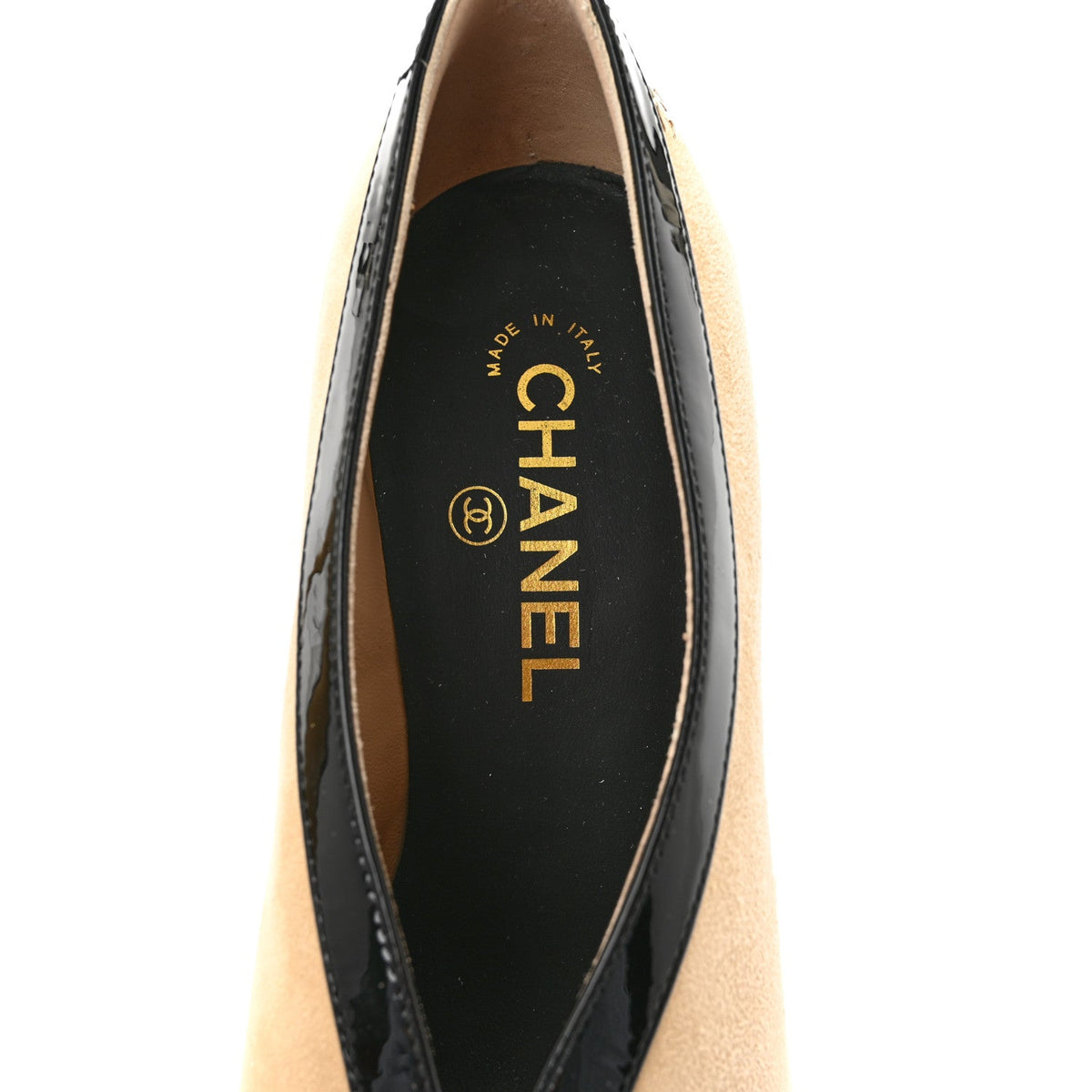 Suede Patent Calfskin Pumps 38.5 Beige Black