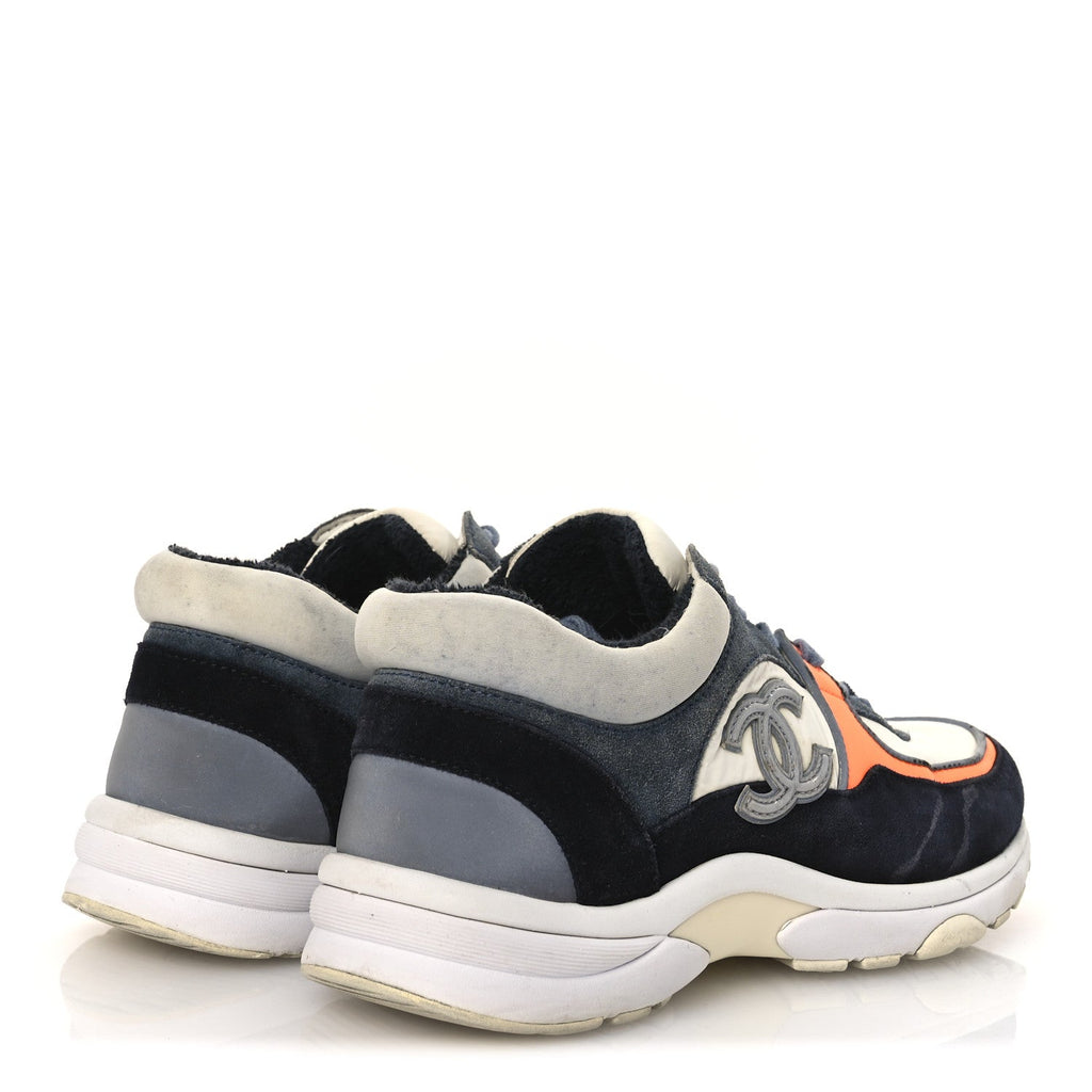 Nylon Calfskin Suede CC Womens Sneakers 35.5 Navy White Orange Black