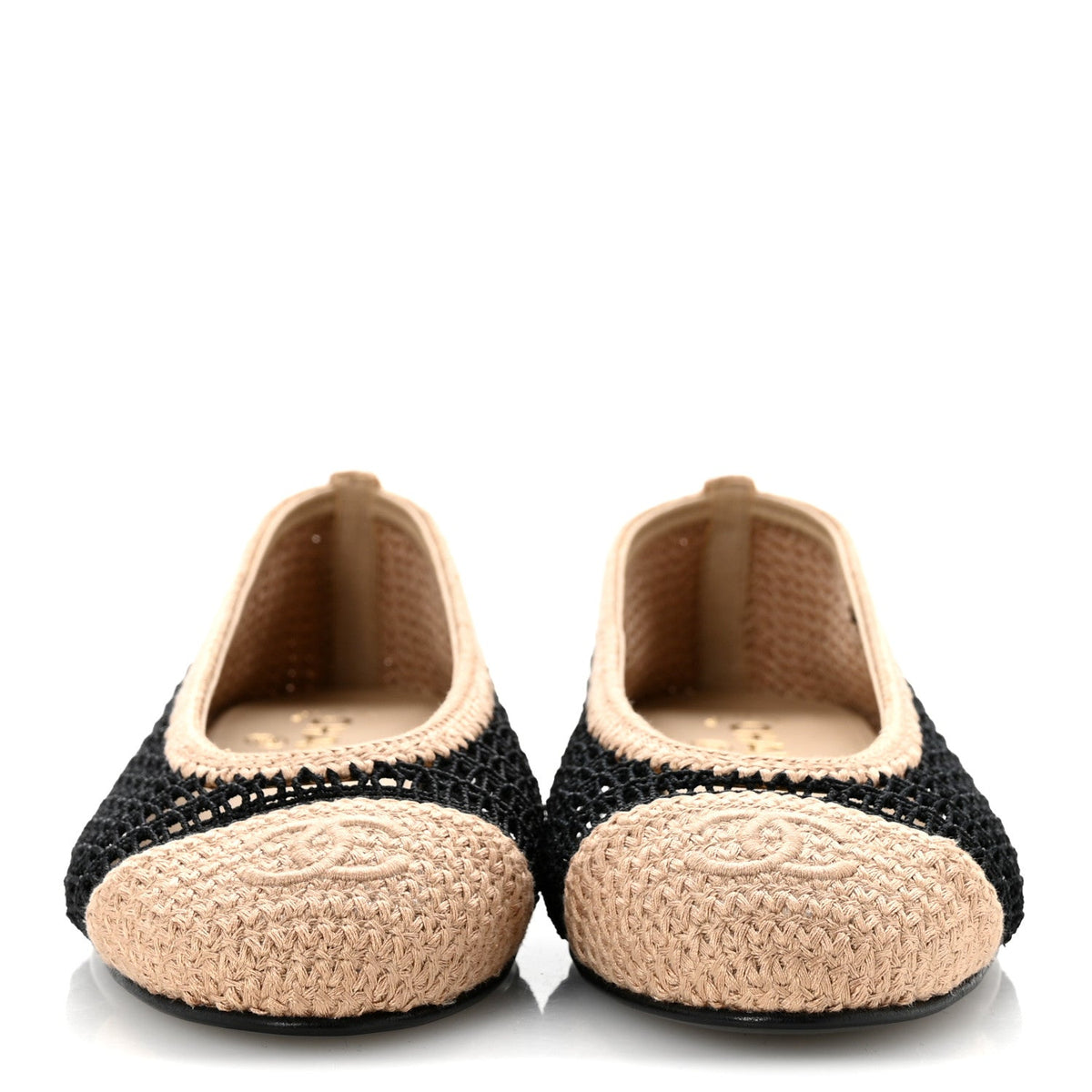 Raffia Cap Toe Ballerina Flats 38.5 Black Beige