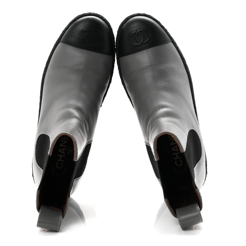 Calfskin Cap Toe CC Ankle Boots 38.5 Grey Black