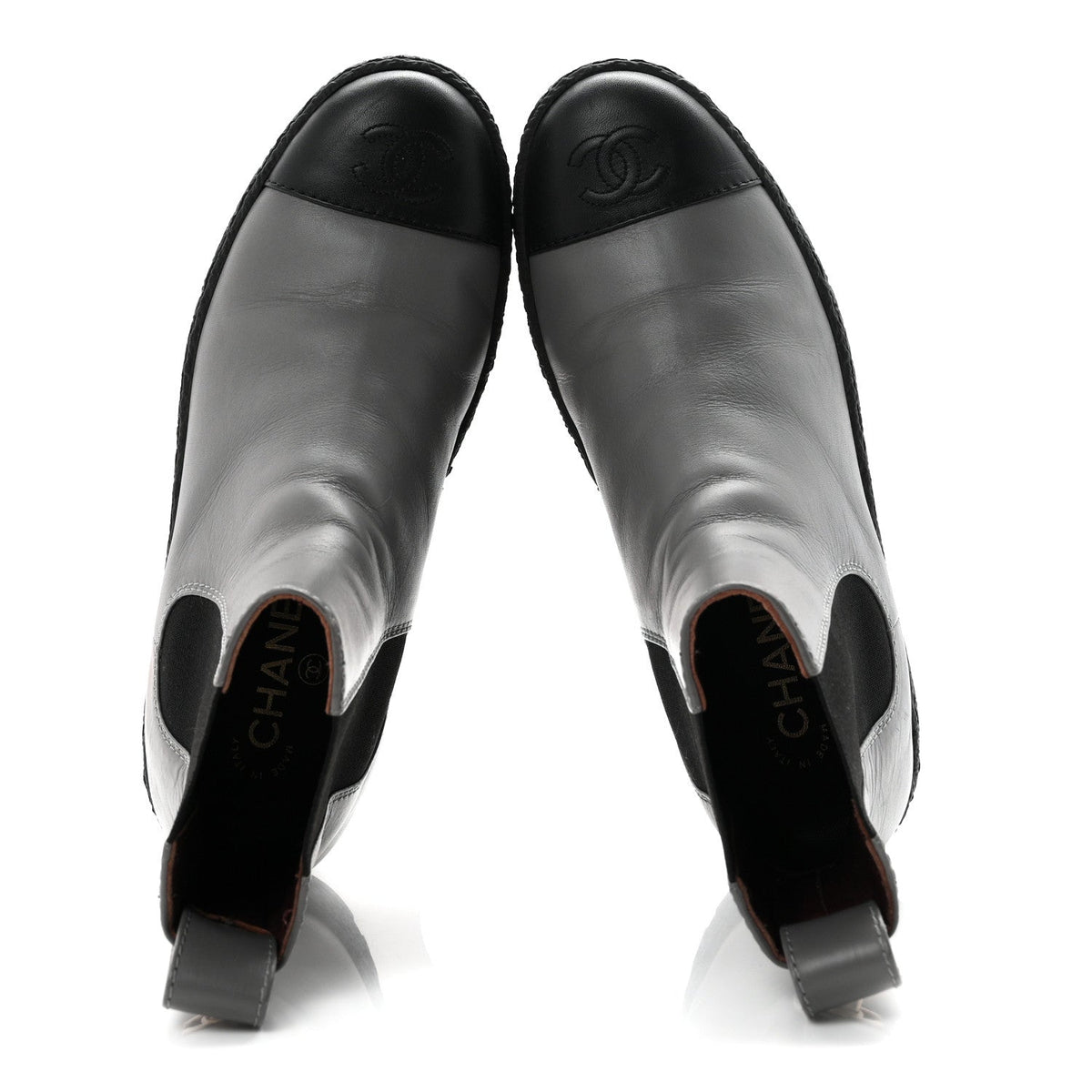 Calfskin Cap Toe CC Ankle Boots 38.5 Grey Black