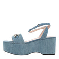 Denim Horsebit Ankle Strap 75mm Flatform Sandals 36 Old Azure