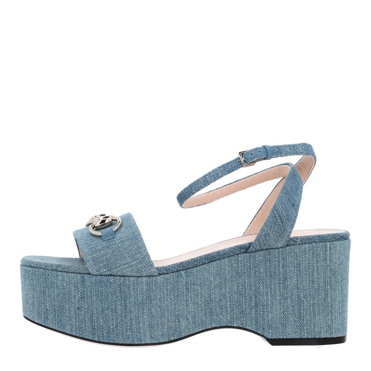 Denim Horsebit Ankle Strap 75mm Flatform Sandals 36 Old Azure