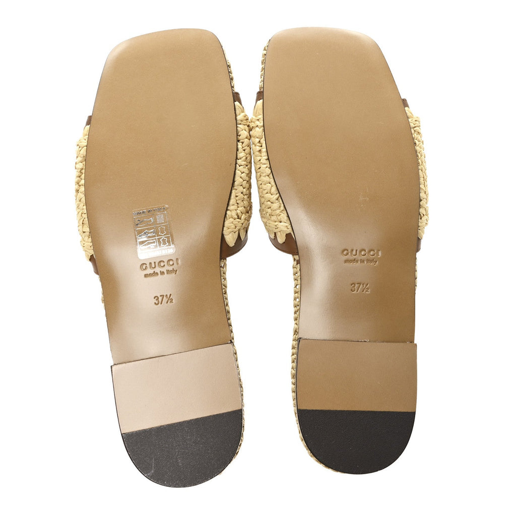 Raffia Interlocking G Flat Slide Sandals 37.5 Bright Natural Sundial