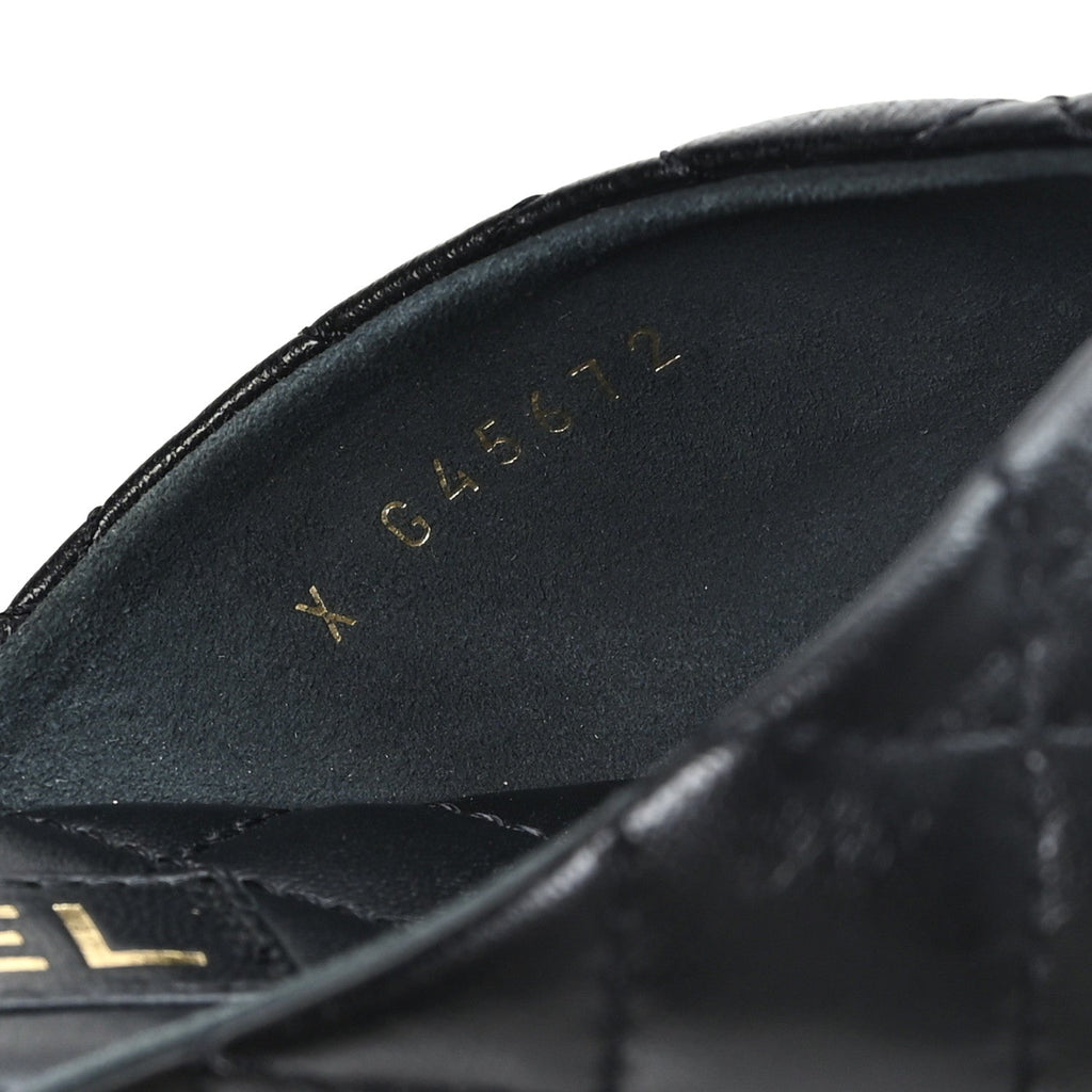 Shiny Lambskin Quilted Chain CC Sandals 38 Black
