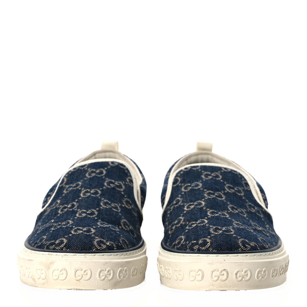 New Denim GG Monogram Mens 1977 Tennis Slip On Sneakers 8.5 Blue Tea Mystic White