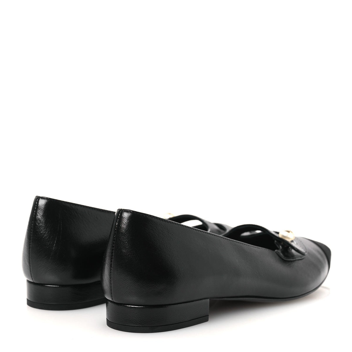 Shiny Lambskin Grosgrain Pearl Mary Jane Flats 37 Black