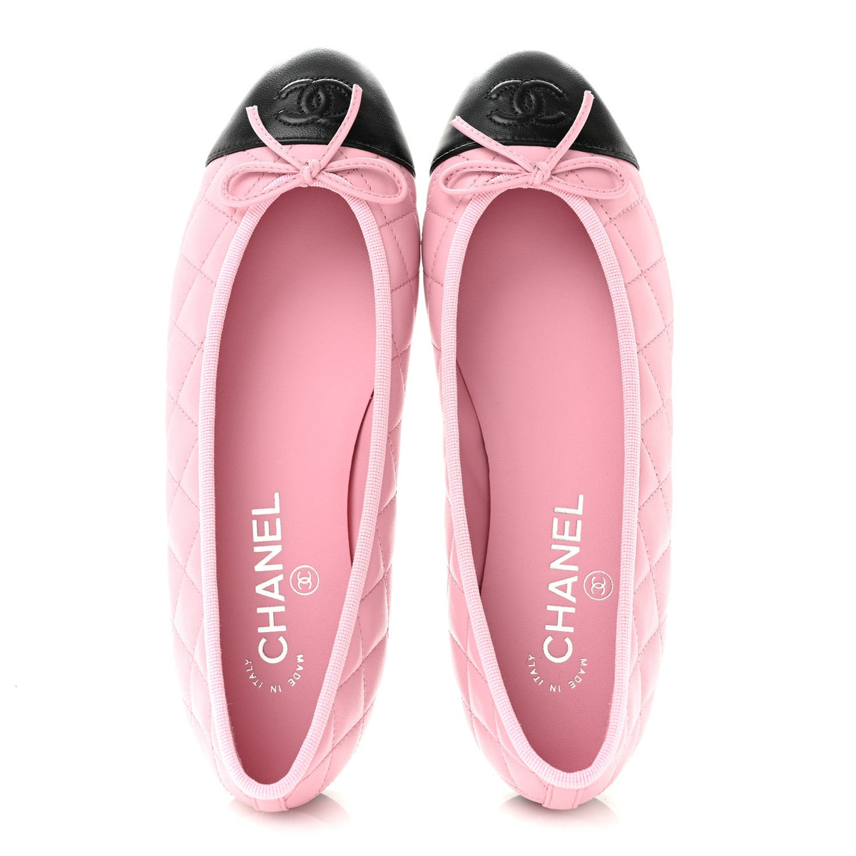 Lambskin Quilted CC Cap Toe Ballerina Flats 38 Pink Black