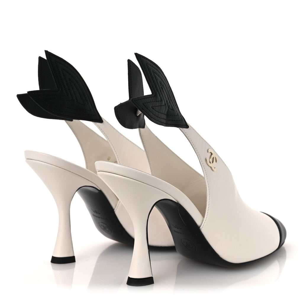 Lambskin Slingback Pumps 36.5 White Black