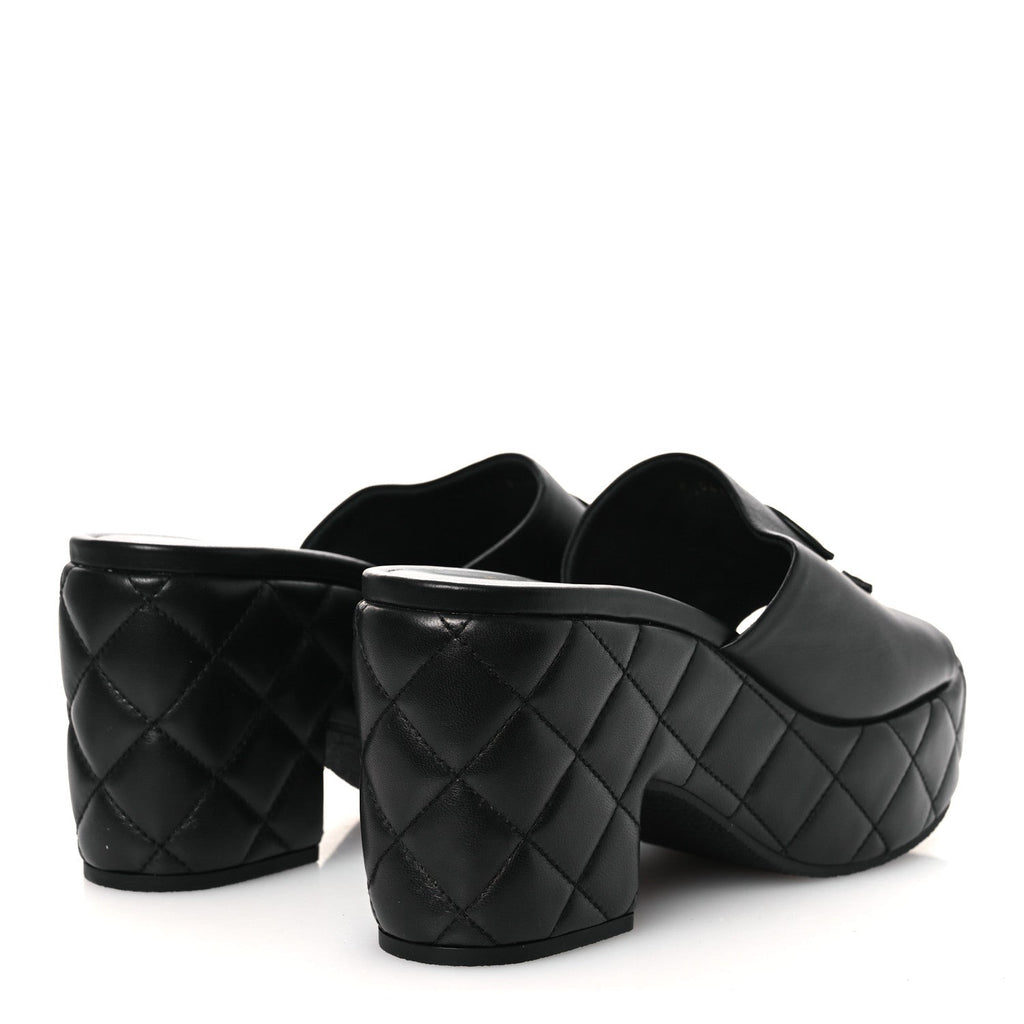 Lambskin Quilted CC Platform Mules 40 Black