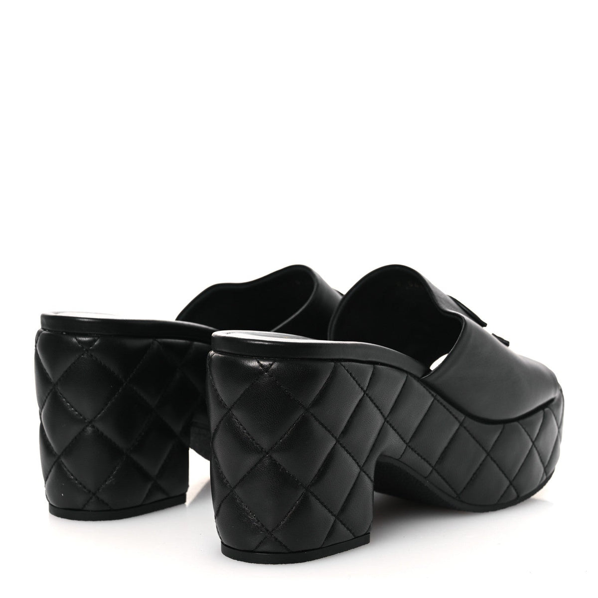 Lambskin Quilted CC Platform Mules 40 Black