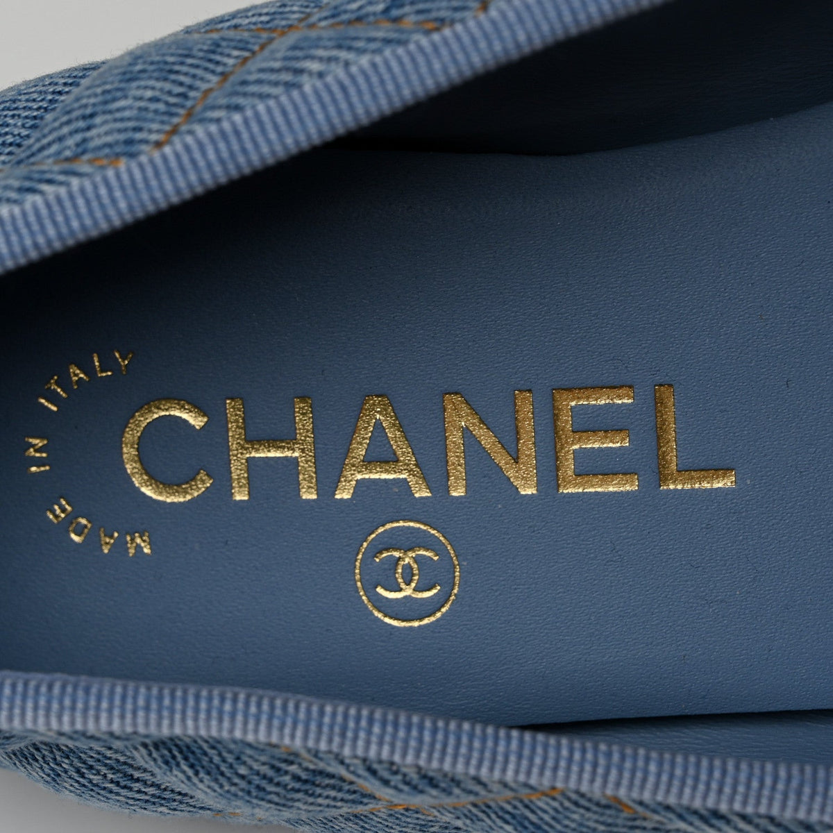 Denim Quilted CC Cap Toe Ballerina Flats 37 Light Blue