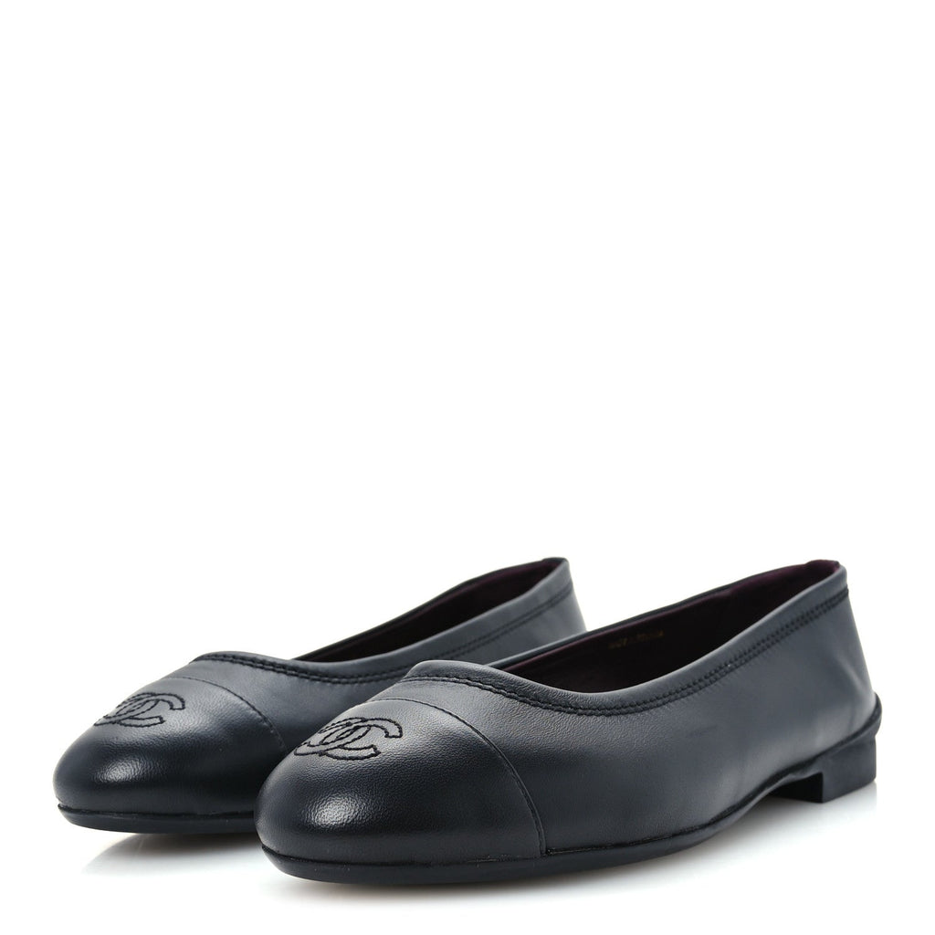 Lambskin Cap Toe CC Uniform Ballerina Flats 37 Black