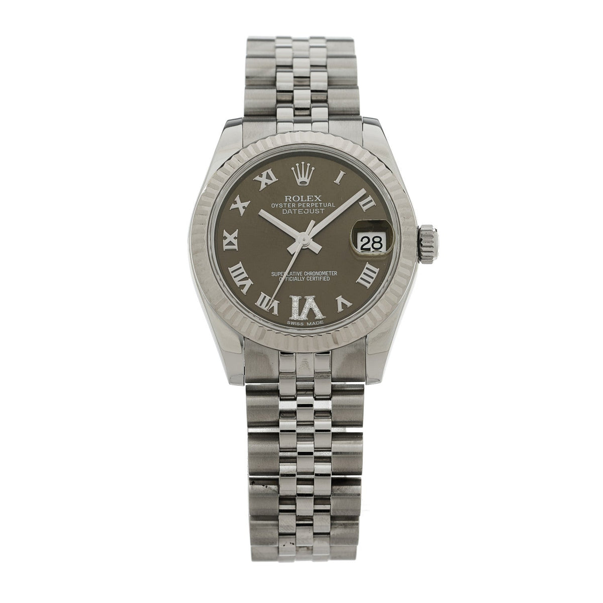 Stainless Steel 18K White Gold Diamond 31mm Oyster Perpetual Datejust Watch Dark Grey Roman 178274