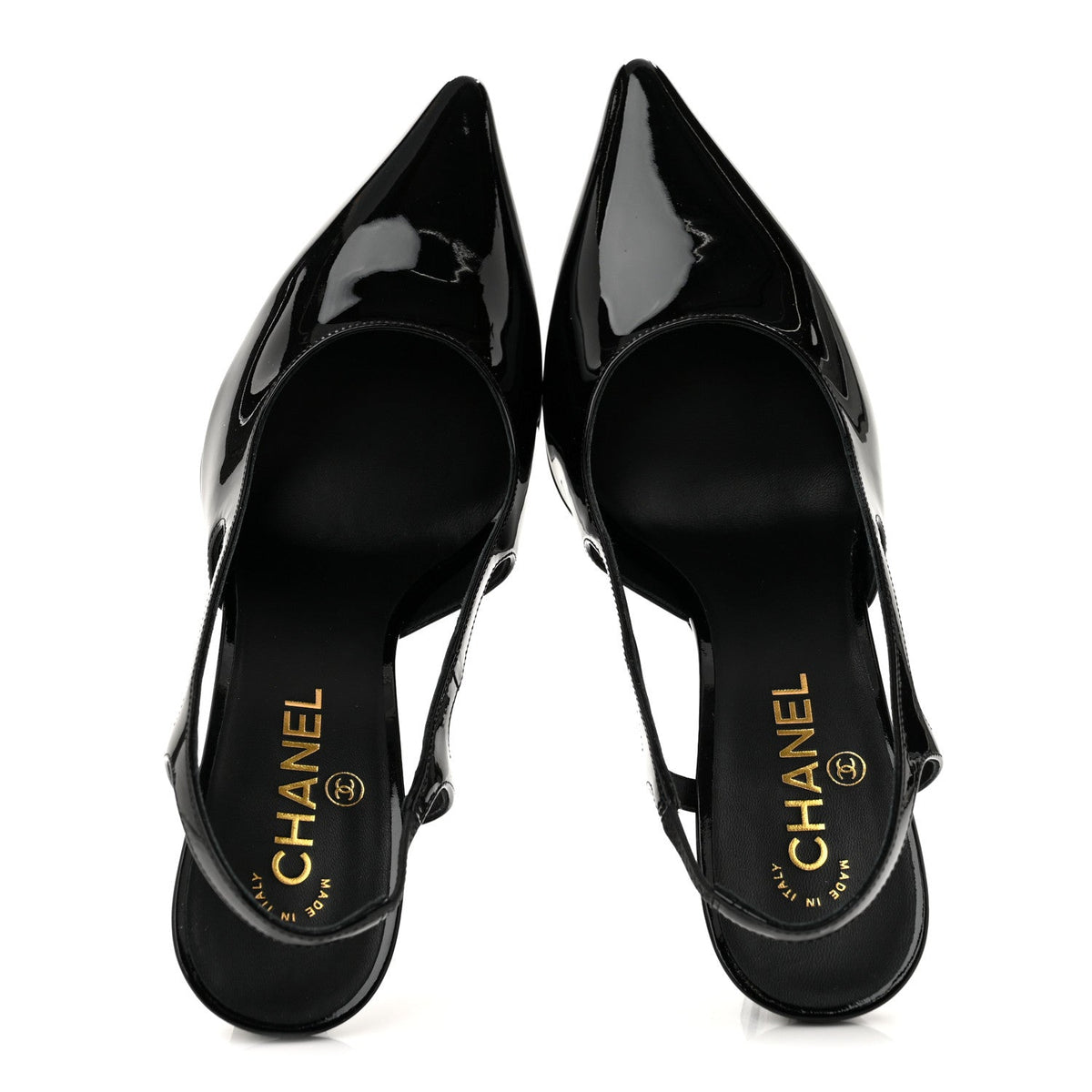 Patent Calfskin Slingback CC Cutout Pumps 40 Black