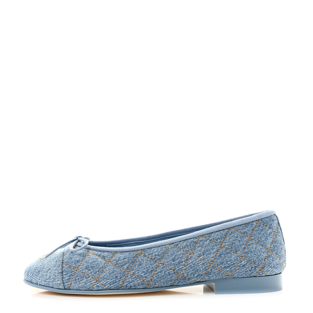 Denim Quilted CC Cap Toe Ballerina Flats 36 Light Blue