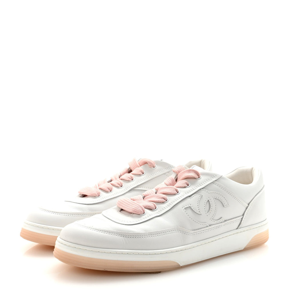 Calfskin Womens CC Sneakers 40 White Light Pink