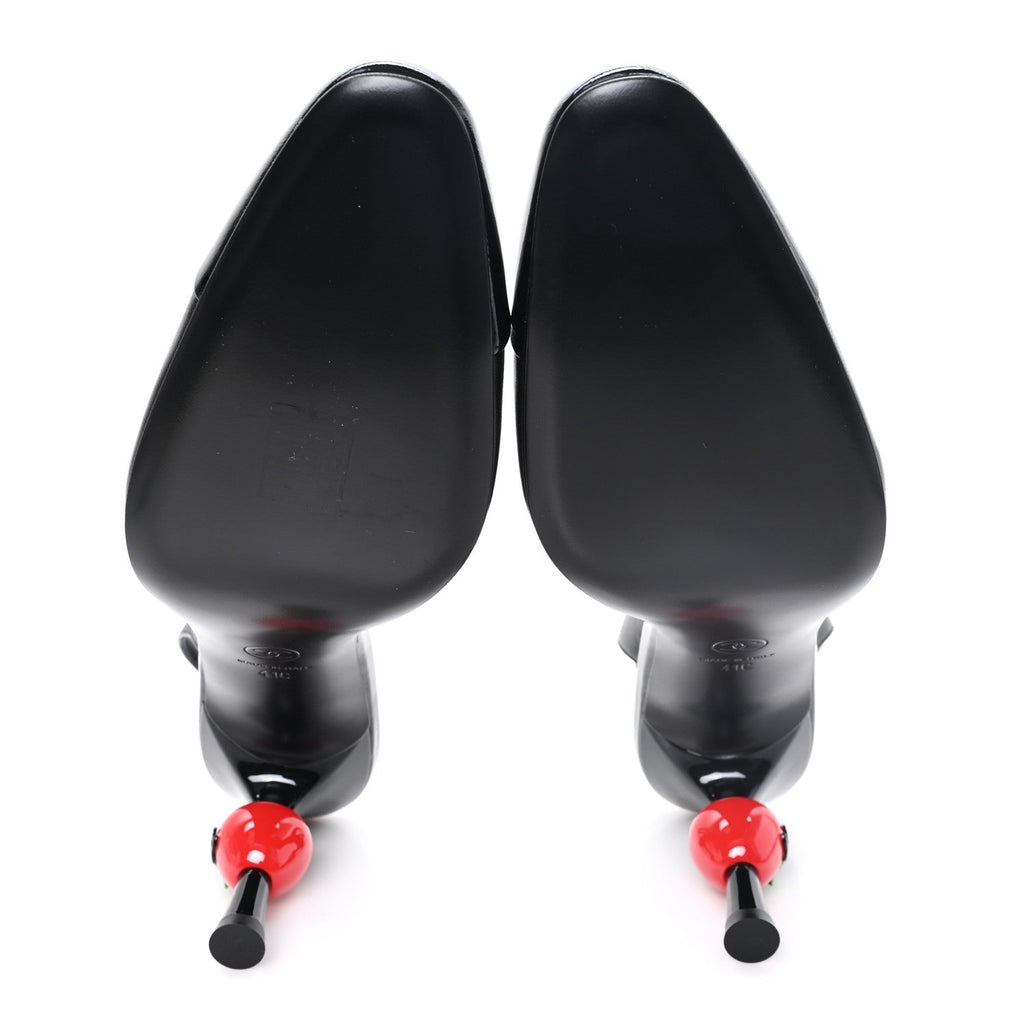 Lambskin Patent Cap Toe CC Apple Slingback Pumps 41 Black