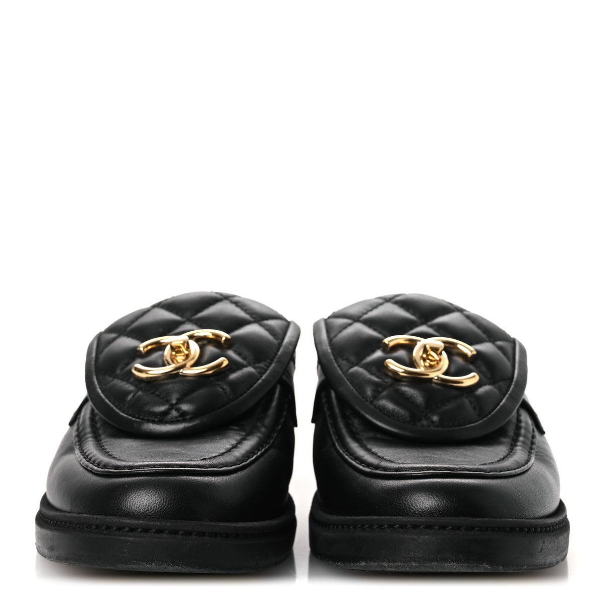 Lambskin Quilted CC Turnlock Mules 36.5 Black