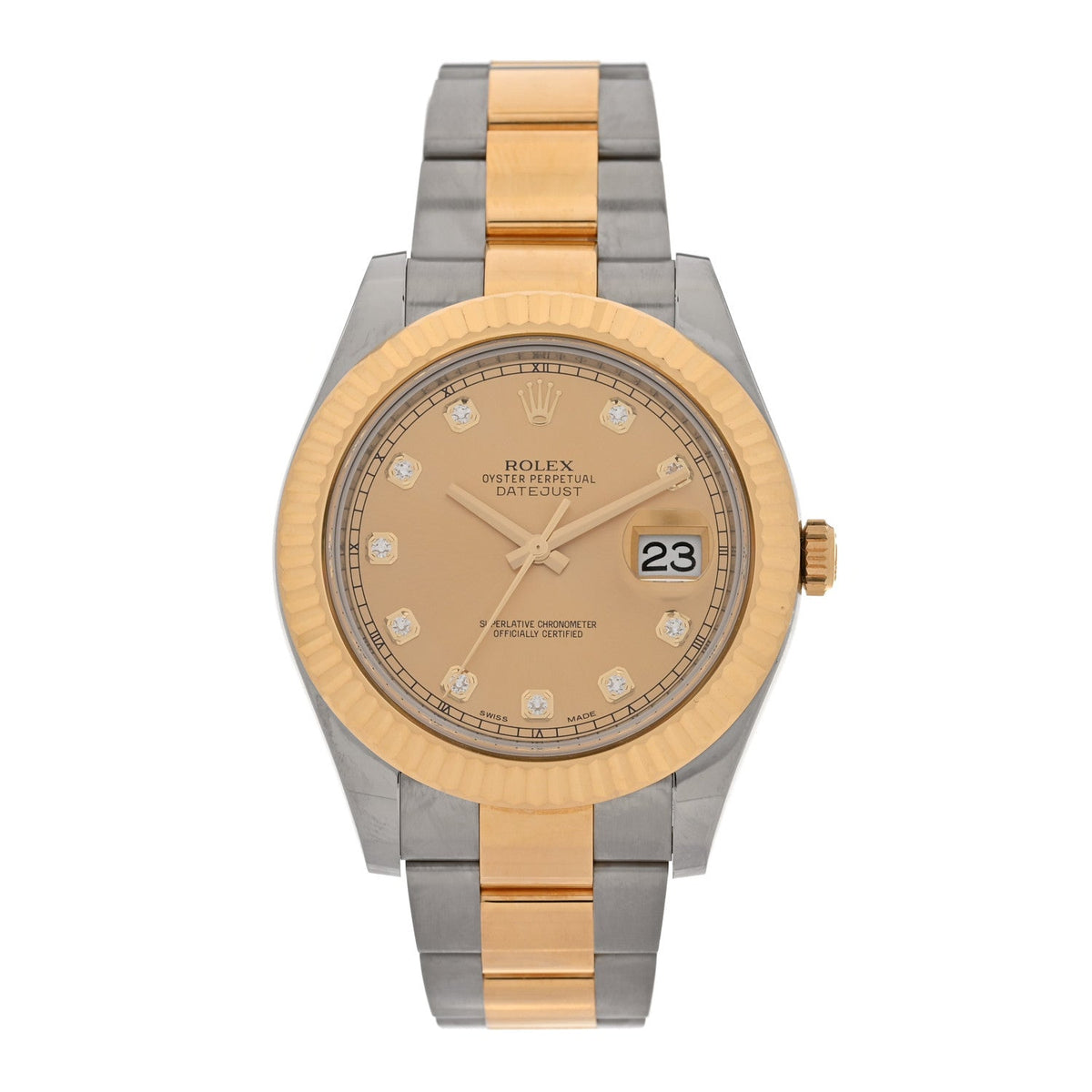 Stainless Steel 18K Yellow Gold Diamond 41mm Oyster Perpetual Datejust II Watch Champagne 116333