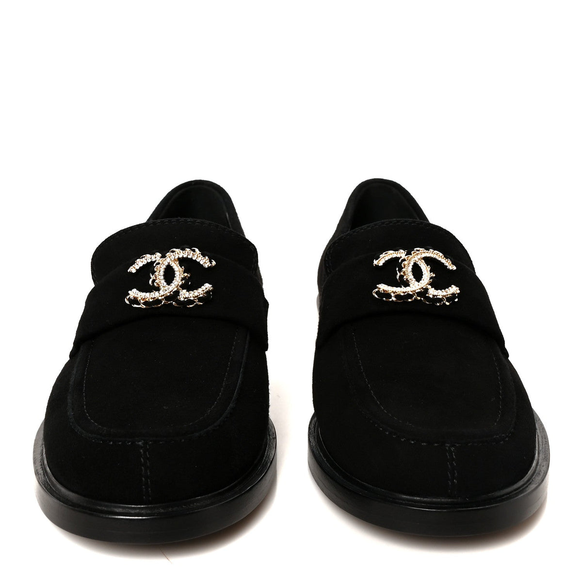 Suede Kidskin Crystal CC Loafers 38 Black