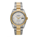 Stainless Steel 18K Yellow Gold Diamond 36mm Oyster Perpetual Datejust Watch Silver Roman 126233