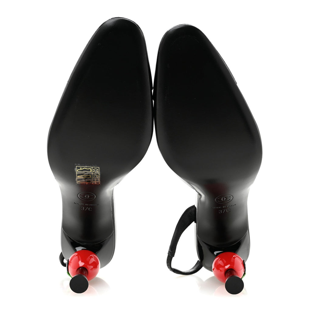 Lambskin Patent Cap Toe CC Apple Slingback Pumps 37 Black